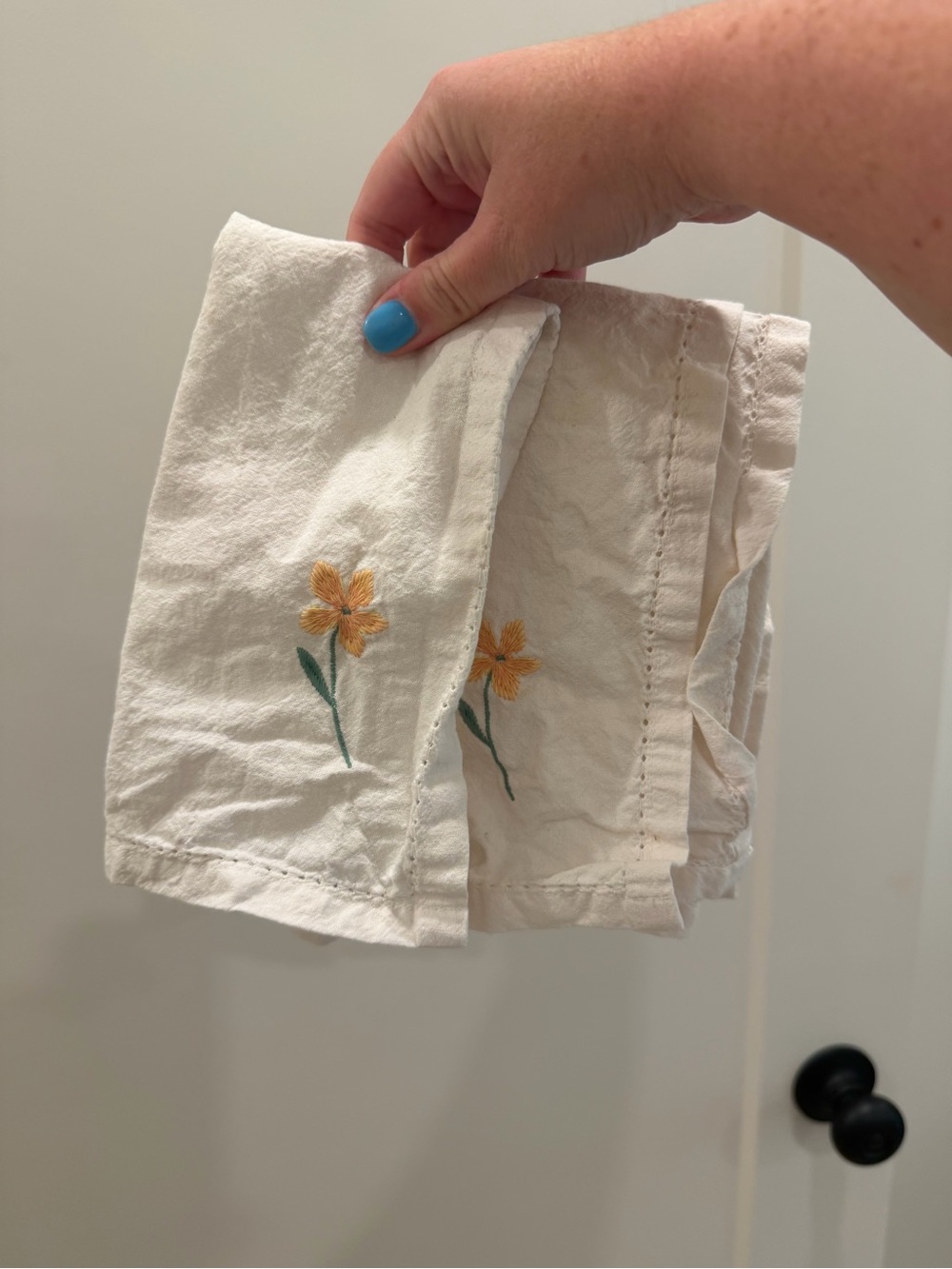 Target White Cotton Napkins with Yellow Floral Embroidery